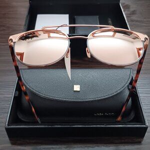 LINDA FARROW Pink Acetate Aviator Mirrored Sunglasses W/ Box, Case, Dust Cloth